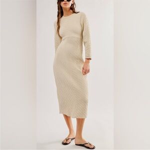 Free People Cream Textured Knit Midi Dress